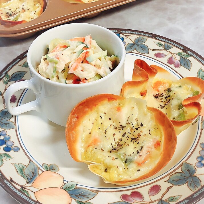 チーズとろり♪餃子の皮でミニキッシュ